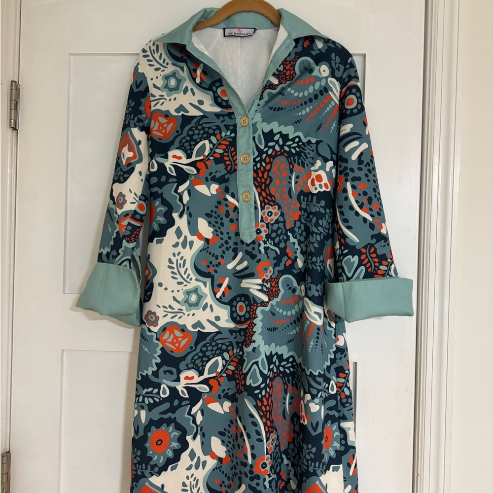 Teal and Orange Long Sleeve Dress